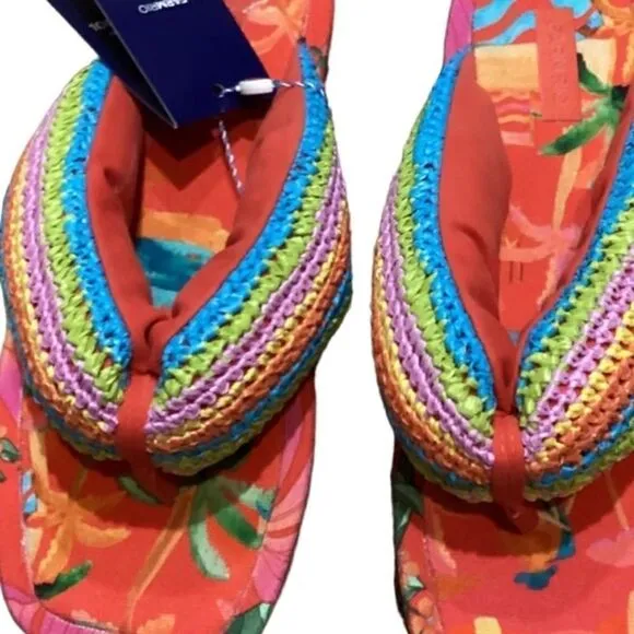 NWT Farm Rio Women's Tropical Puffy Flip Flop Vegan Sandals  Multi Color Sz 11