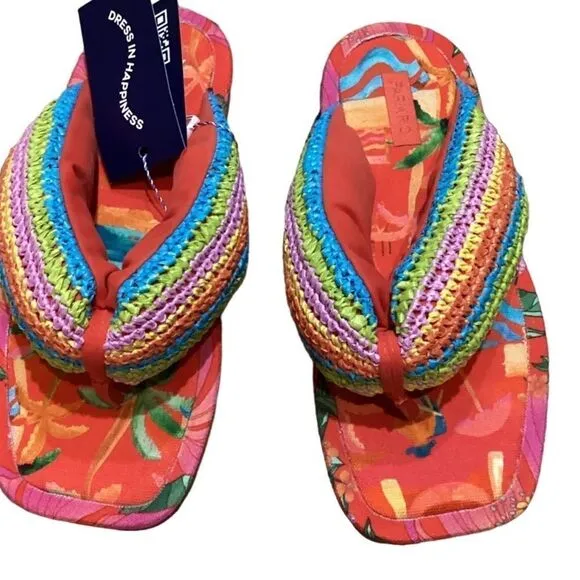 NWT Farm Rio Women's Tropical Puffy Flip Flop Vegan Sandals  Multi Color Sz 11