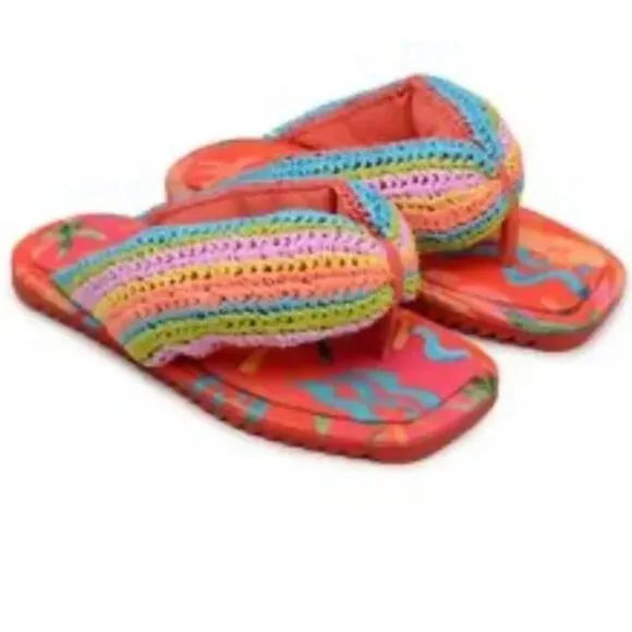 NWT Farm Rio Women's Tropical Puffy Flip Flop Vegan Sandals  Multi Color Sz 11