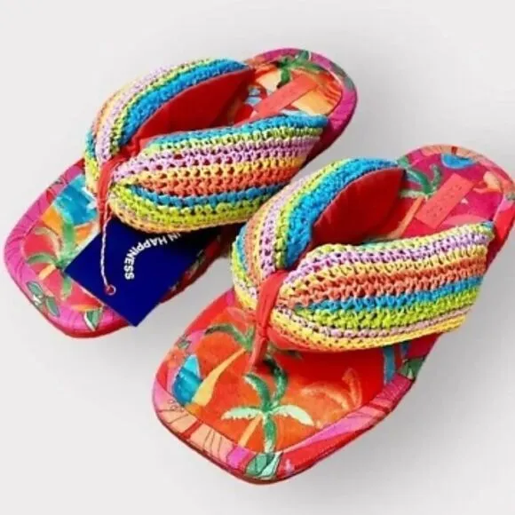 NWT Farm Rio Women's Tropical Puffy Flip Flop Vegan Sandals  Multi Color Sz 11