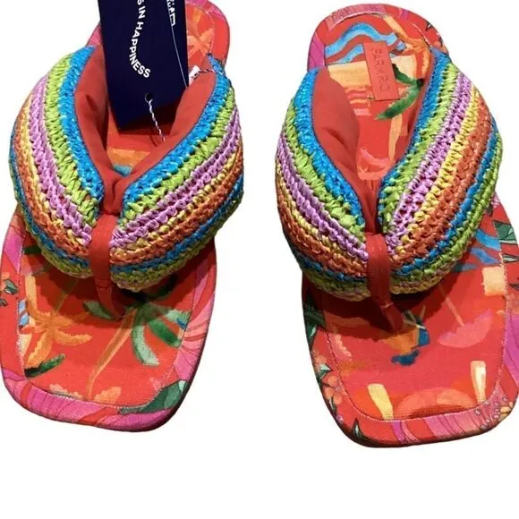 NWT Farm Rio Women's Tropical Puffy Flip Flop Vegan Sandals  Multi Color Sz 11