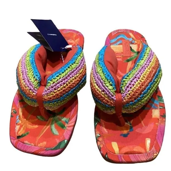 NWT Farm Rio Women's Tropical Puffy Flip Flop Vegan Sandals  Multi Color Sz 11