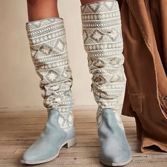 NWT Free People Boho Bren- Crochet Slouchy Tall Leather Boots.Never worn.Size 10
