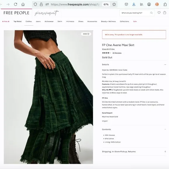 NWT Free People FP One Averie Maxi Skirt Sz S