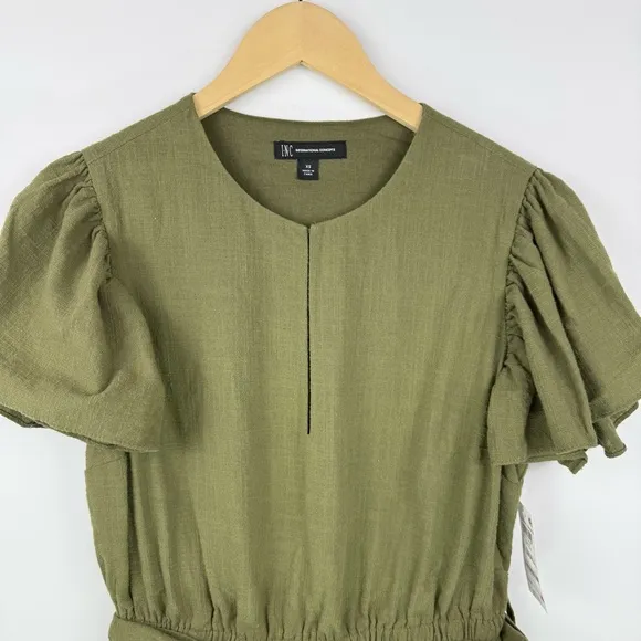 NWT INC International Concepts Women’s Cotton Fit &amp; Flare Dress Olive Green XS