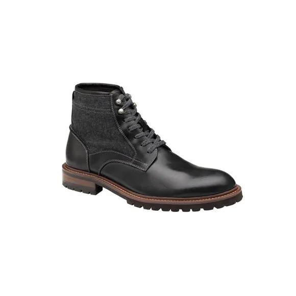 NWT JOHNSTON &amp; MURPHY Mens Black Chadwick Round Toe Leather Boots Shoes 9.5