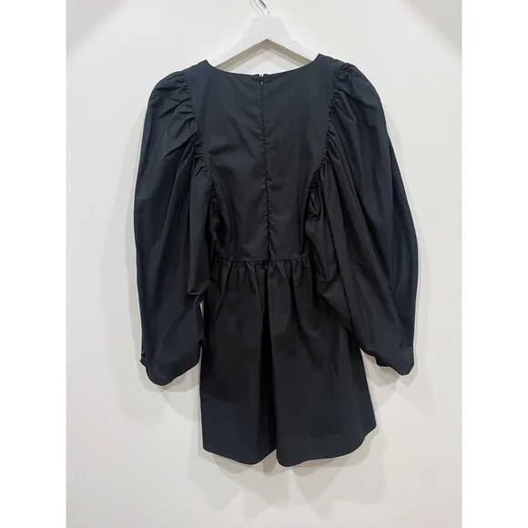 NWT La Double J Dolly Embroidered Dress Solid Black in Popeline Cotton XXS