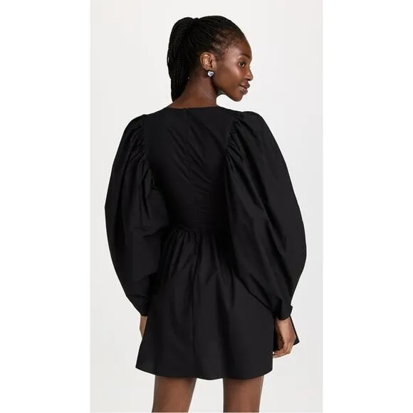 NWT La Double J Dolly Embroidered Dress Solid Black in Popeline Cotton XXS