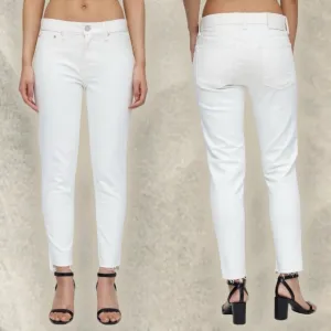 NWT Moussy Vintage ‘Buffalo’ Raw Cut Step Hem Skinny Jeans in White Size 24