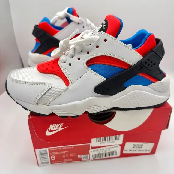 NWT Nike Hurache Women’s Sneakers in White Bright Crimson / Photo Blue / Black