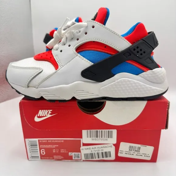 NWT Nike Hurache Women’s Sneakers in White Bright Crimson / Photo Blue / Black