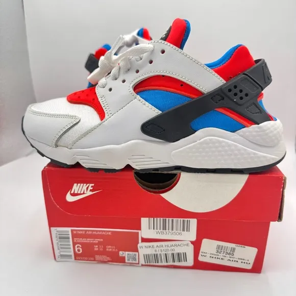 NWT Nike Hurache Women’s Sneakers in White Bright Crimson / Photo Blue / Black