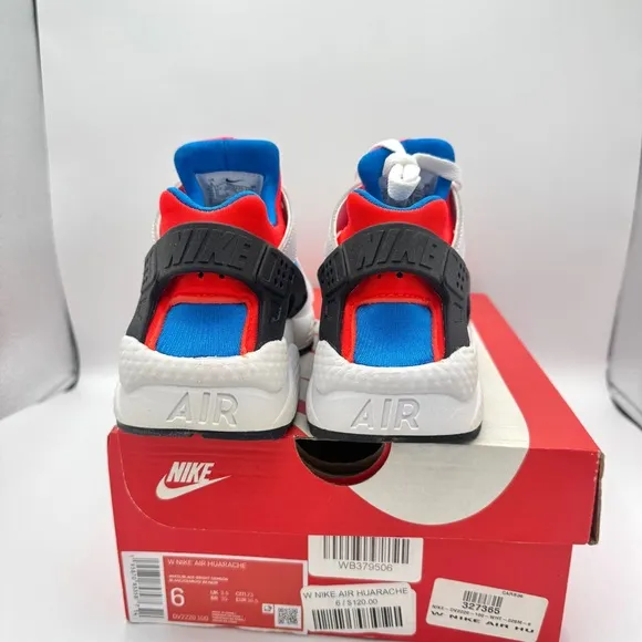 NWT Nike Hurache Women’s Sneakers in White Bright Crimson / Photo Blue / Black