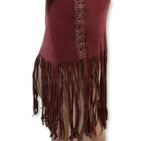 NWT POL Boho Ribbed Cotton Fringe Hem Lace Trim Midi Skirt