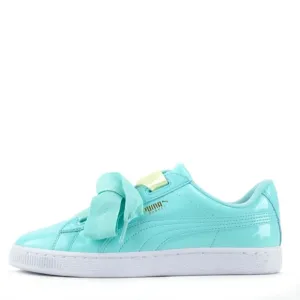 NWT Puma Basket Heart Patent Junior Trainers Shoes Aruba Blue Size 5C or 6.5W
