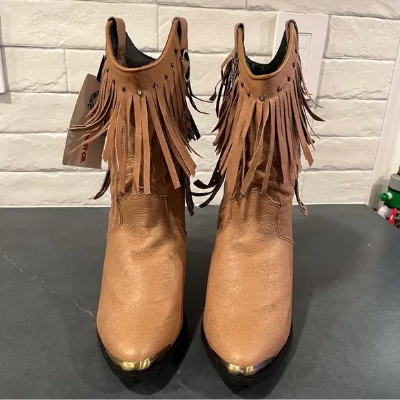 NWT Santa Fe Boot sz 8 tan leather fringed bling cowgirl boots