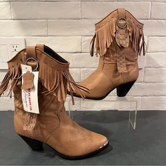 NWT Santa Fe Boot sz 8 tan leather fringed bling cowgirl boots