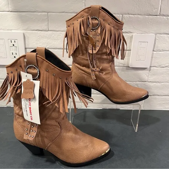 NWT Santa Fe Boot sz 8 tan leather fringed bling cowgirl boots