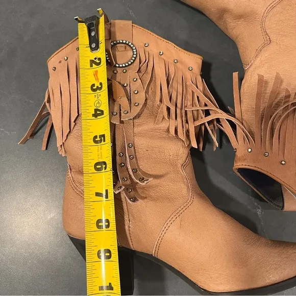 NWT Santa Fe Boot sz 8 tan leather fringed bling cowgirl boots