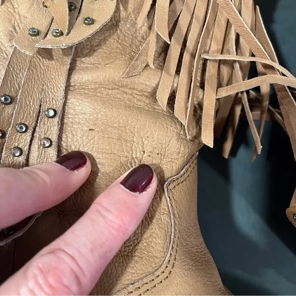 NWT Santa Fe Boot sz 8 tan leather fringed bling cowgirl boots