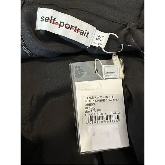 NWT Self-Portrait Diamante Bow Crepe Off-The-Shoulder Mini Dress US 2 $495