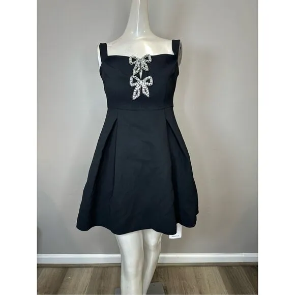 NWT Self-Portrait Diamante Bow Crepe Off-The-Shoulder Mini Dress US 2 $495