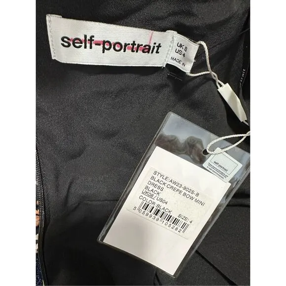 NWT Self-Portrait Diamante Bow Crepe Off-The-Shoulder Mini Dress US 4 $495