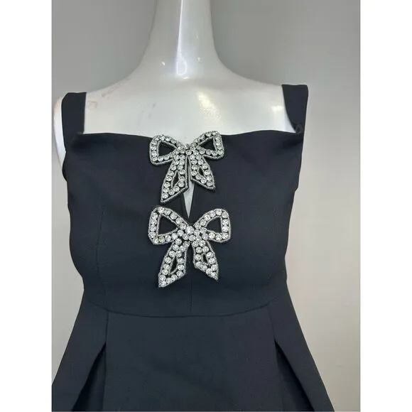 NWT Self-Portrait Diamante Bow Crepe Off-The-Shoulder Mini Dress US 4 $495