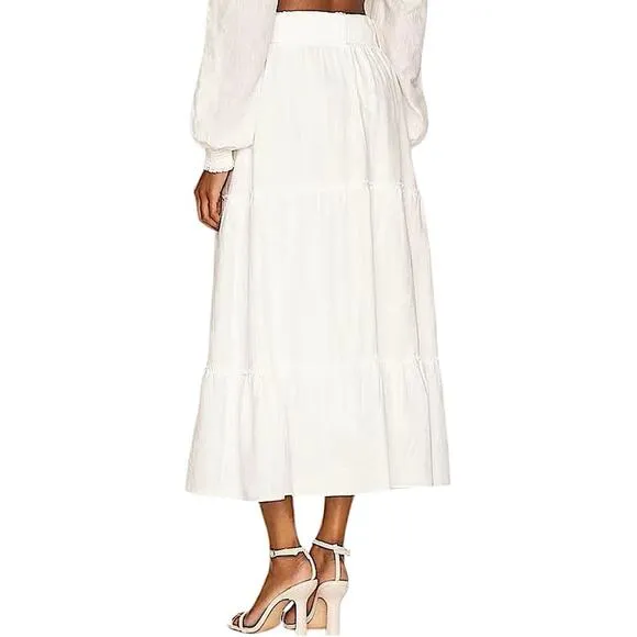 NWT Show Me Your MuMu Miley Midi Skirt in White Linen Size Large Retail $188