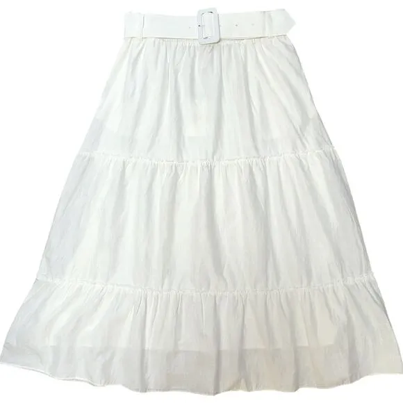 NWT Show Me Your MuMu Miley Midi Skirt in White Linen Size Large Retail $188