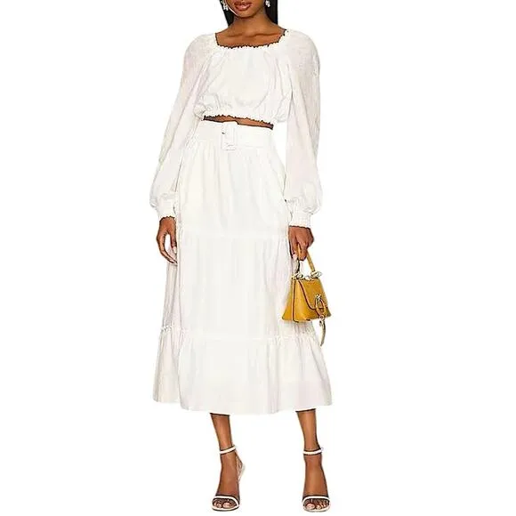 NWT Show Me Your MuMu Miley Midi Skirt in White Linen Size Large Retail $188