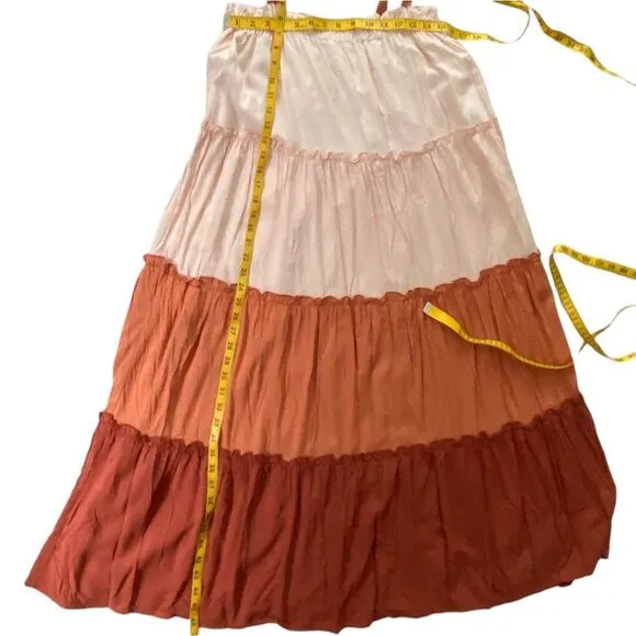 NWT Terra Cotta Colorblock Large Flowy Boho Dress Ruffle Tie Strap Midi Peachy