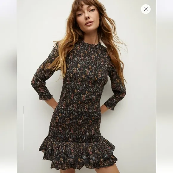 NWT Veronica Beard Farha Floral Smocked Ruffled Minidress Size 12