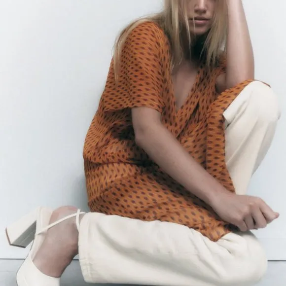 NWT ZARA SHEER ORANGE V NECK TUNIC/ZARA DRESS TUNIC