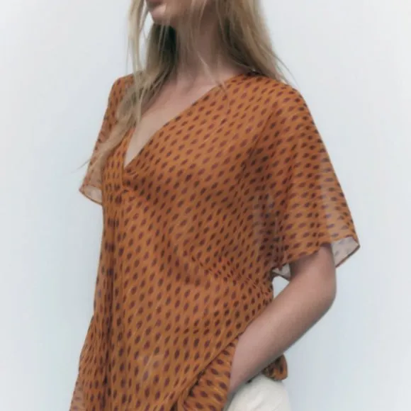 NWT ZARA SHEER ORANGE V NECK TUNIC/ZARA DRESS TUNIC