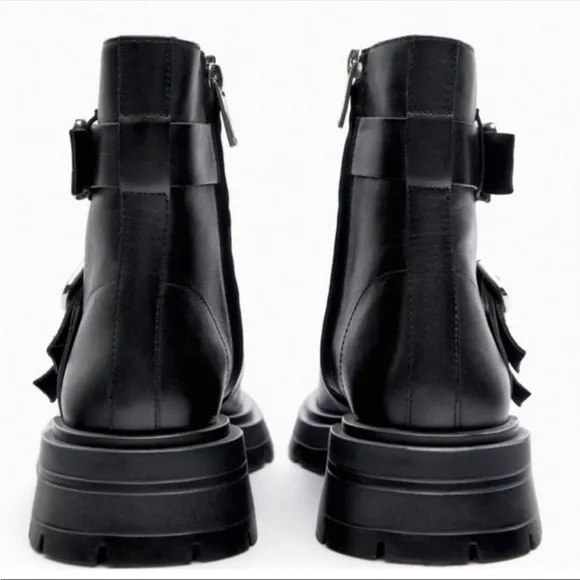 NWT Zara Studded Black Buckle Combat Boots