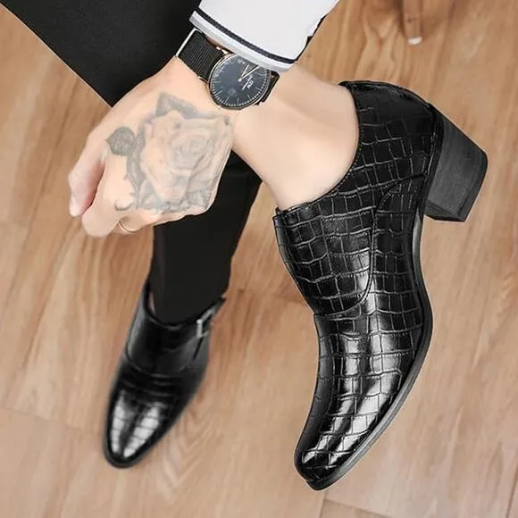 NWT Zeberfi Men's Stone Pattern Chunky Pointed Toe Slip On Oxford ,Black-Size 9