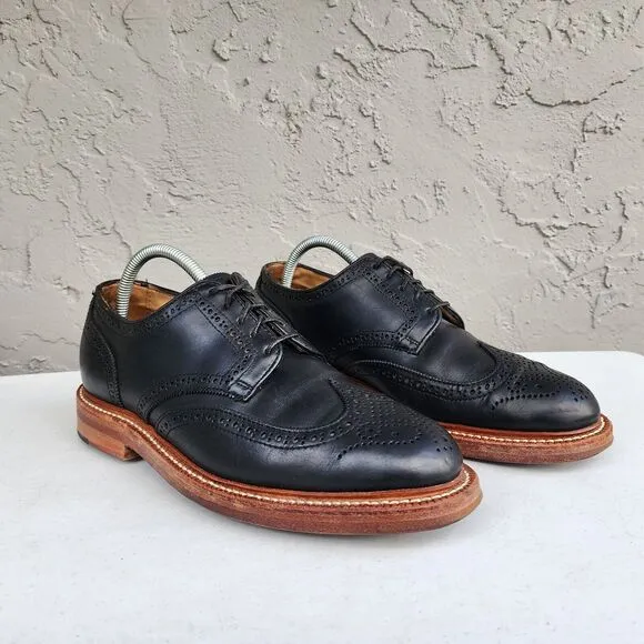 Oak Street Bootmakers Shoes Mens 8 Leather Black Wingtip Oxfords Handcrafted USA