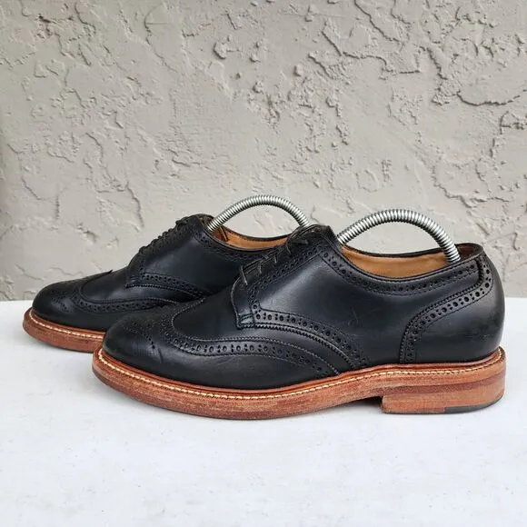 Oak Street Bootmakers Shoes Mens 8 Leather Black Wingtip Oxfords Handcrafted USA