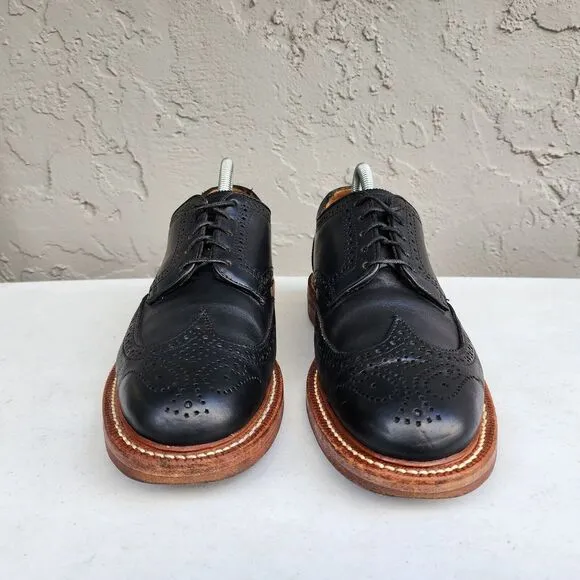 Oak Street Bootmakers Shoes Mens 8 Leather Black Wingtip Oxfords Handcrafted USA