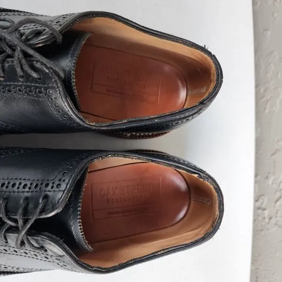 Oak Street Bootmakers Shoes Mens 8 Leather Black Wingtip Oxfords Handcrafted USA