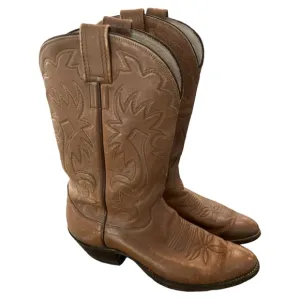 Olathe Men's 9 B Leather Cowboy Western Boots Brown Made in USA Vintage Tan