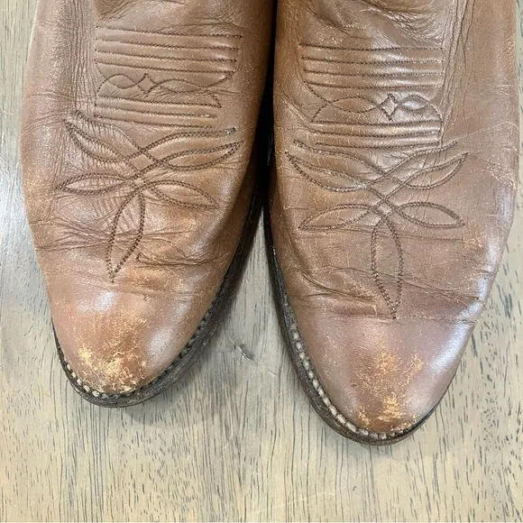 Olathe Men's 9 B Leather Cowboy Western Boots Brown Made in USA Vintage Tan