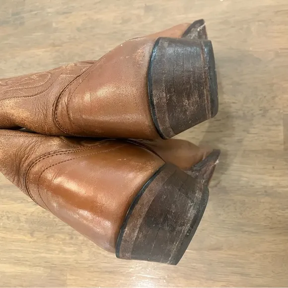 Olathe Men's 9 B Leather Cowboy Western Boots Brown Made in USA Vintage Tan