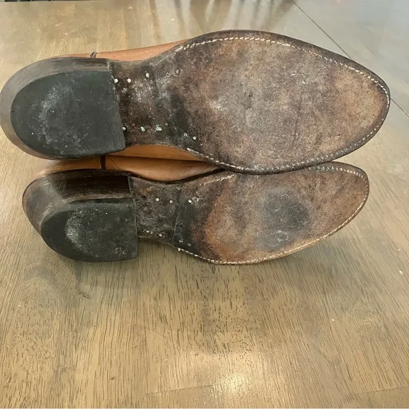 Olathe Men's 9 B Leather Cowboy Western Boots Brown Made in USA Vintage Tan