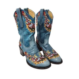 Old Gringo Anna Sui Lynn Blue Leather Embroidered Cowgirl Boots Western Size 6.5