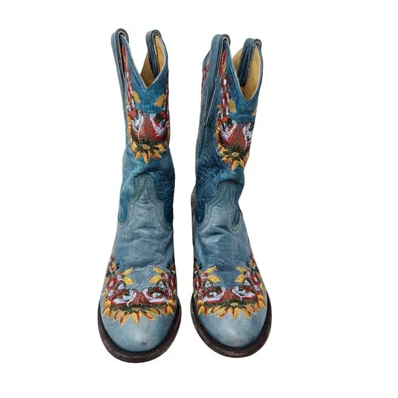 Old Gringo Anna Sui Lynn Blue Leather Embroidered Cowgirl Boots Western Size 6.5