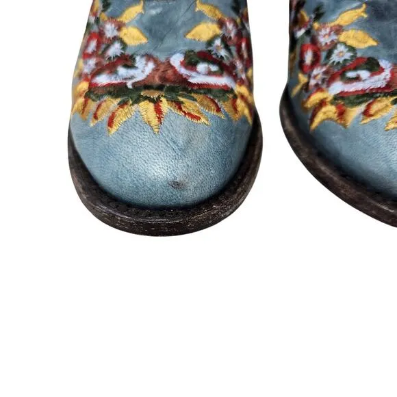 Old Gringo Anna Sui Lynn Blue Leather Embroidered Cowgirl Boots Western Size 6.5