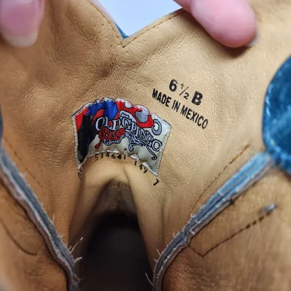 Old Gringo Anna Sui Lynn Blue Leather Embroidered Cowgirl Boots Western Size 6.5