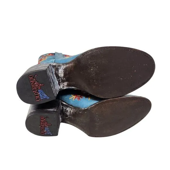 Old Gringo Anna Sui Lynn Blue Leather Embroidered Cowgirl Boots Western Size 6.5